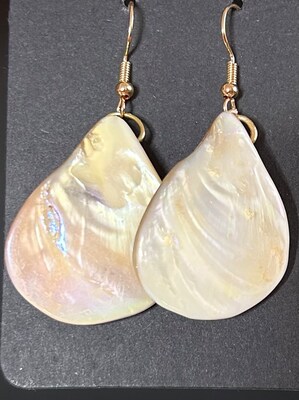 Large Mother of Pearl shell earrings - choice of rainbow multicolor, off-white, amber, blue, or green - image2
